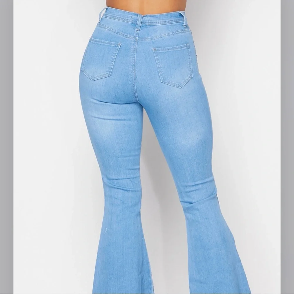 Swank A Posh Super High Waisted Slit Distressed Bell Bottoms - Picture 3 of 8